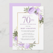 Paars Roos Floral 70e verjaardag uitnodiging (Voorkant / Achterkant)