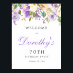 Paars Roos Floral 70th Birthday Welkomstteken Poster<br><div class="desc">Welkom gasten op je 70ste verjaardagsfeestje met dit elegante paarse roos en het greenery-welkomstteken. Het coördineert met het Rustic Paarse Floral Botanical 70th Birthday collectie.</div>