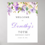 Paars Roos Floral 70th Birthday Welkomstteken Poster<br><div class="desc">Welkom gasten op je 70ste verjaardagsfeestje met dit elegante paarse roos en het greenery-welkomstteken. Het coördineert met het Rustic Paarse Floral Botanical 70th Birthday collectie.</div>