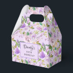 Paars Roos Floral 80th Birthday Bedankdoosjes<br><div class="desc">Mooie paarse rozen pleisterbox voor een 80ste verjaardag. De rozen worden in groene bladeren genaaid. De naam van de verjaardagsfeestdag staat in een  kalligrafie. De 80ste verjaardag wordt hieronder geschreven. Alle tekst kan worden bewerkt.</div>