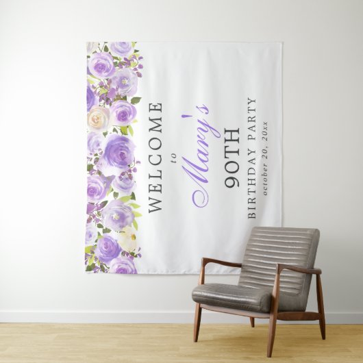 Paars Roos Floral 90e verjaardag Wandkleed (In situ)