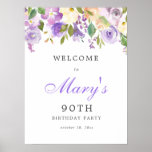 Paars Roos Floral 90th Birthday Welkomstteken Poster<br><div class="desc">Welkom gasten bij je 90ste verjaardagsfeestje met dit elegante paarse roos en het groenere welkomstteken. Het coördineert met het Rustic Paarse Floral Botanical 100th Birthday collectie.</div>