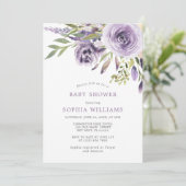 Paars Roos Floral Baby shower Kaart (Staand voorkant)