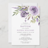 Paars Roos Floral Baptism Kaart (Voorkant)