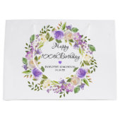 Paars Roos Floral Botanisch 100e verjaardag Groot Cadeauzakje (Voorkant)