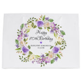 Paars Roos Floral Botanisch Wreath 80th Birthday Groot Cadeauzakje (Voorkant)