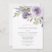 Paars Roos Floral Couples Shower Invitation Kaart (Voorkant)