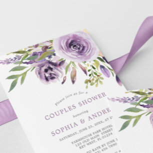 Paars Roos Floral Couples Shower Invitation Kaart