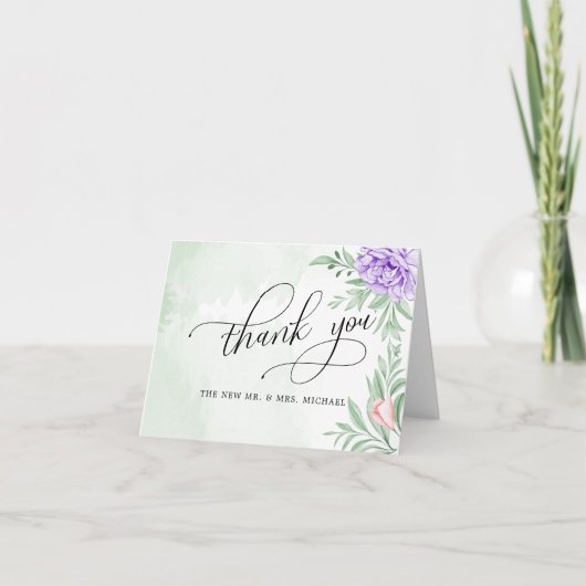 Paars Roos Floral Eucalyptus Boho Wedding Bedankkaart (Voorkant)