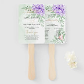 Paars Roos Floral Eucalyptus Boho Wedding Programm Handwaaier (Voorkant en achterkant)