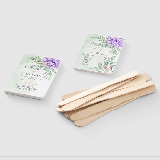 Paars Roos Floral Eucalyptus Boho Wedding Programm Handwaaier (Niet-gemonteerd)