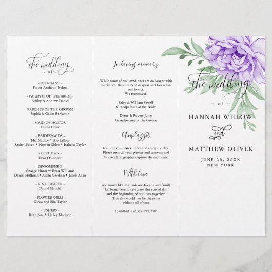 Paars Roos Floral Eucalyptus Wedding Ceremonie (Voorkant)