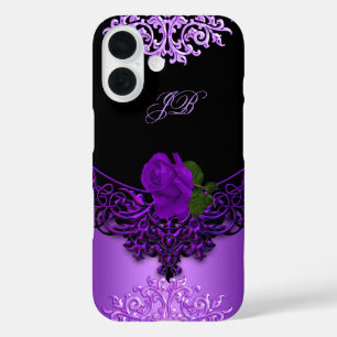 Paars Roos Floral Lace Black iPhone 16 Hoesje