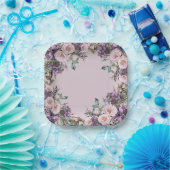 Paars Roos Floral Papieren Bordje (Feest)