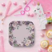 Paars Roos Floral Papieren Bordje (Feest)