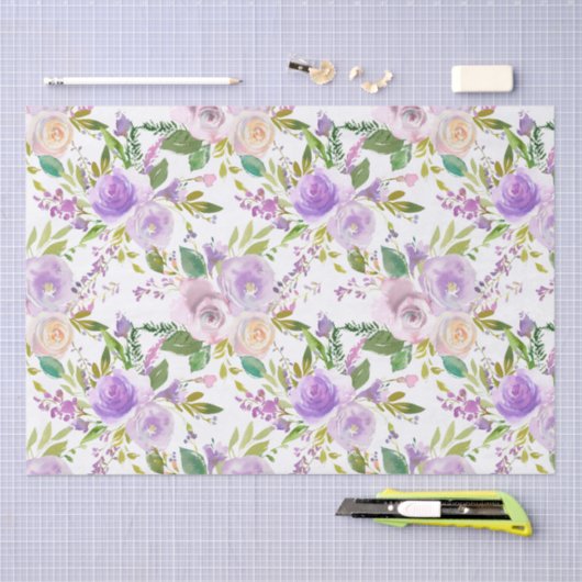 Paars Roos Floral Rustic Tissuepapier (Craft)