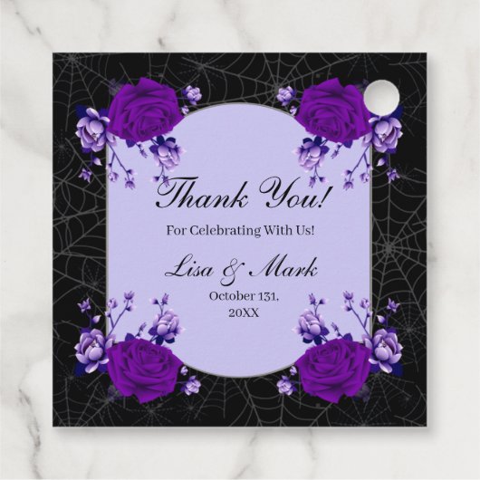 Paars Roos Floral Spiderweb Fall Wedding Bedankjes Labels (Achterkant)
