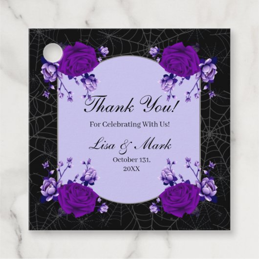 Paars Roos Floral Spiderweb Fall Wedding Bedankjes Labels (Voorkant)