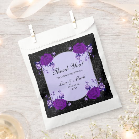 Paars Roos Floral Spiderweb Fall Wedding Bedankzakje (Geknipt)