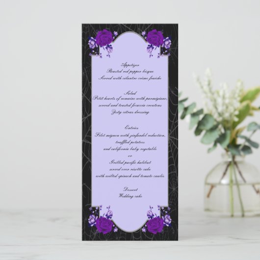 Paars Roos Floral Spiderweb Fall Wedding Menu (Staand voorkant)