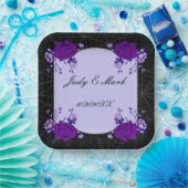 Paars Roos Floral Spiderweb Fall Wedding Papieren Bordje (Feest)
