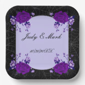 Paars Roos Floral Spiderweb Fall Wedding Papieren Bordje (Voorkant)