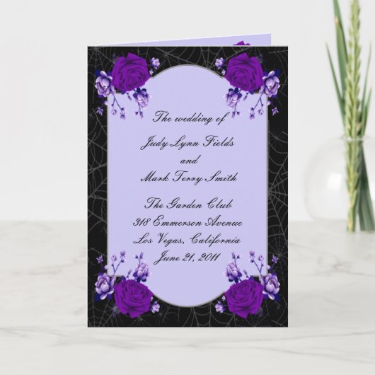 Paars Roos Floral Spiderweb Fall Wedding Programme Bedankkaart (Voorkant)
