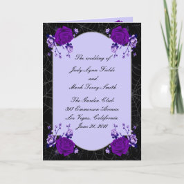 Paars Roos Floral Spiderweb Fall Wedding Programme Bedankkaart