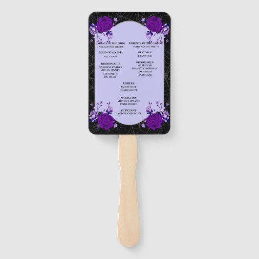 Paars Roos Floral Spiderweb Fall Wedding Programme Handwaaier (Achterkant)