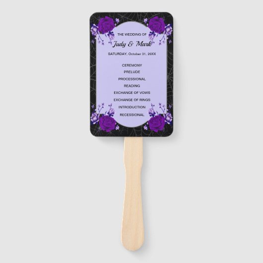 Paars Roos Floral Spiderweb Fall Wedding Programme Handwaaier (Voorkant)