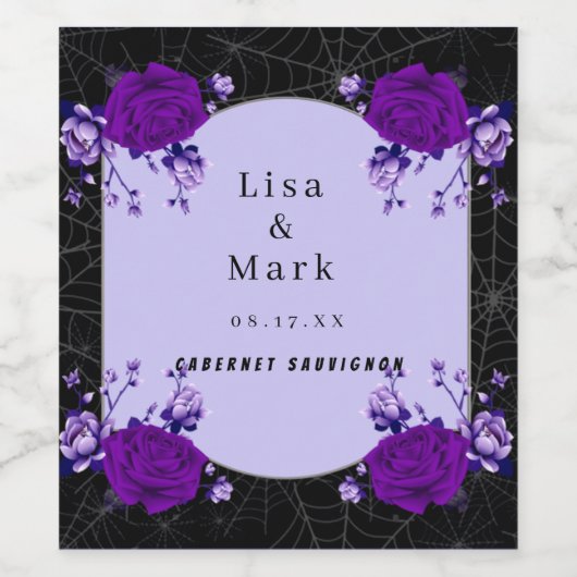 Paars Roos Floral Spiderweb Fall Wedding Wijn Etiket (Enkel label)