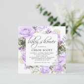 Paars Roos Floral Square Baby shower Kaart (Staand voorkant)