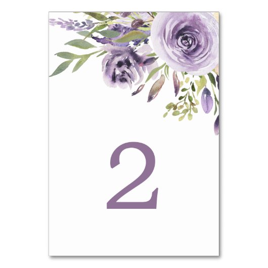 Paars Roos Floral Tabel 2 Wedingstabelnummer Kaart (Voorkant)