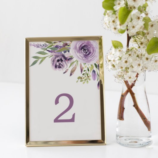 Paars Roos Floral Tabel 2 Wedingstabelnummer Kaart