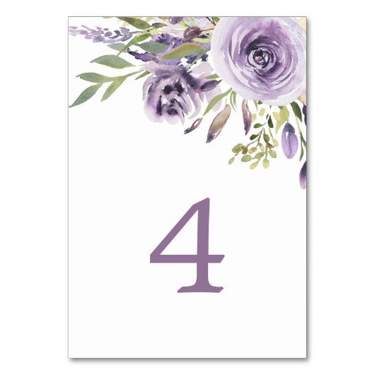 Paars Roos Floral Tabel 4 Wedingstabel Kaart (Achterkant)