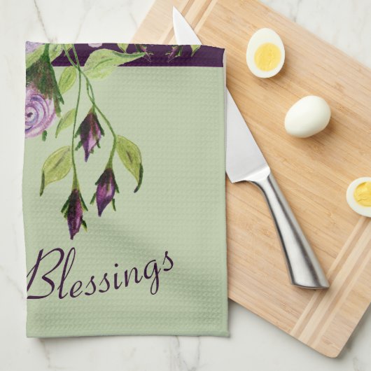 Paars Roos Floral Theedoek (Quarter Fold)