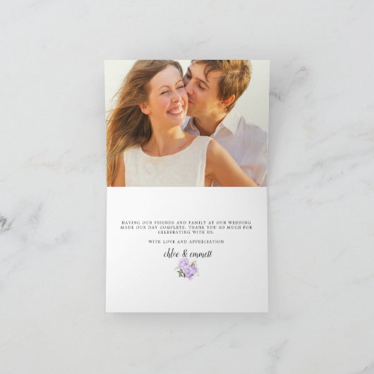 Paars Roos Floral Weddenschap Foto bedankt (Binnen)