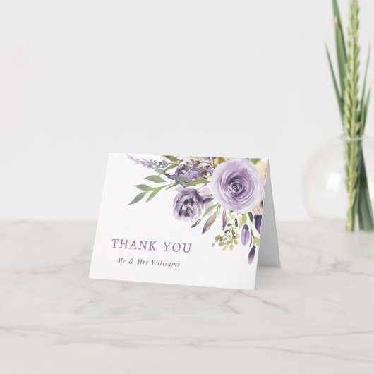 Paars Roos Floral Weddenschap Hartelijk dank Bedankkaart (Voorkant)