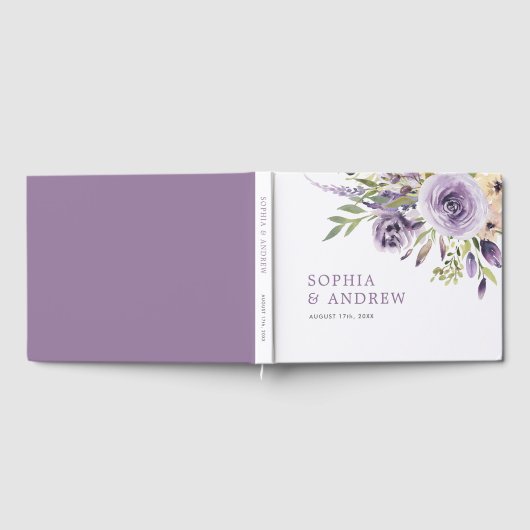 Paars Roos Floral Wedding Gastenboek (Volledig)