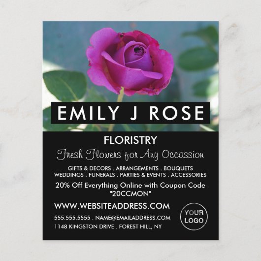 Paars Roos, Florist, gebladerte Adverteren Flyer (Voorkant)