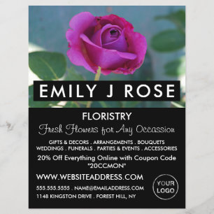 Paars Roos, Florist, gebladerte Adverteren Flyer