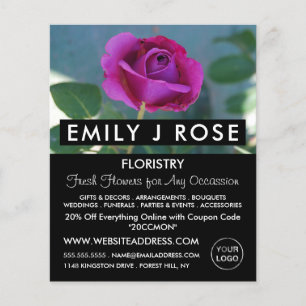 Paars Roos, Florist, gebladerte Adverteren Flyer
