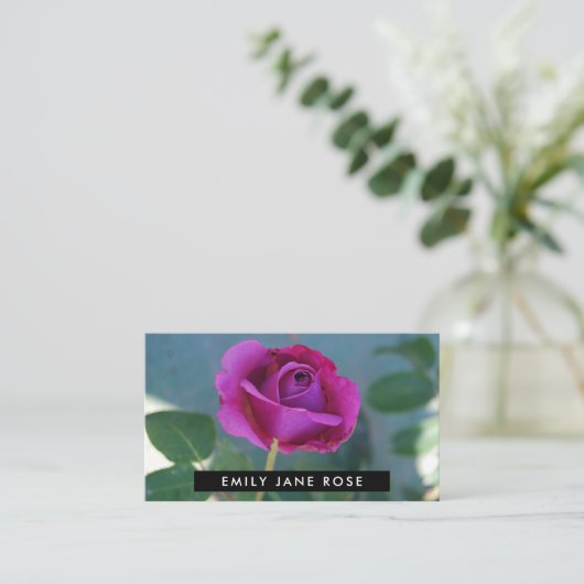 Paars Roos, gebladerd Visitekaartje (Staand voorkant)