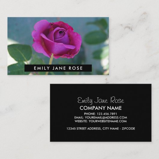 Paars Roos, gebladerd Visitekaartje (Voorkant / Achterkant)