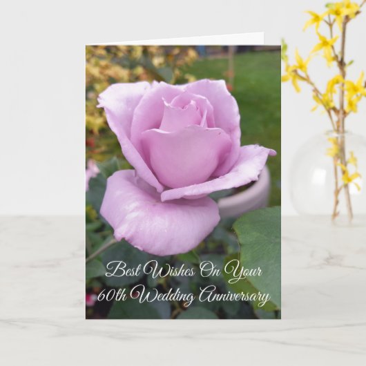 Paars Roos Gepersonaliseerd 60ste bruiloft Jubileu Kaart (Gele Bloem)