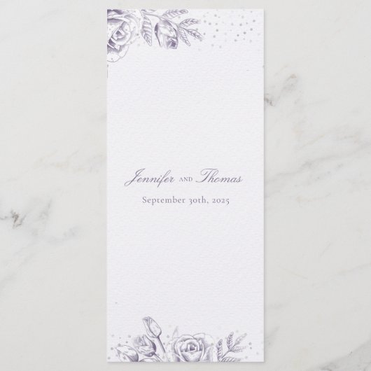 Paars Roos Glitter Confetti Wedding Menu (Achterkant)