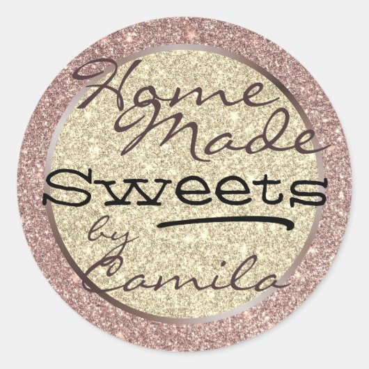 Paars Roos Gold Glitter Home Made Homemade Text Ronde Sticker (Voorkant)