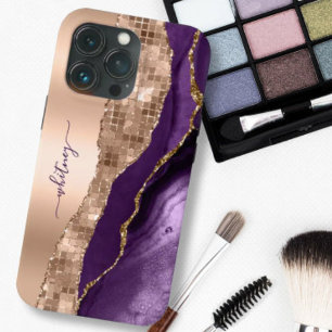Paars Roos Gold Liquid Ink Marble Elegant Case-Mate iPhone Case