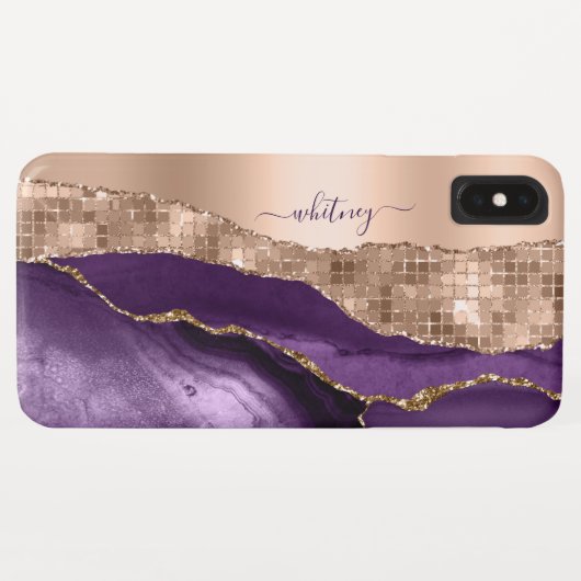 Paars Roos Gold Liquid Ink Marble Elegant Case-Mate iPhone Case (Achterkant (horizontaal))