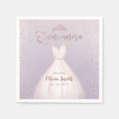 Paars roos goud glitter met jurk quinceañera servet (Voorkant)